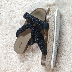 Torrid, Double Strap Over Flatform Sandals, Black, Size 9 Wide Width